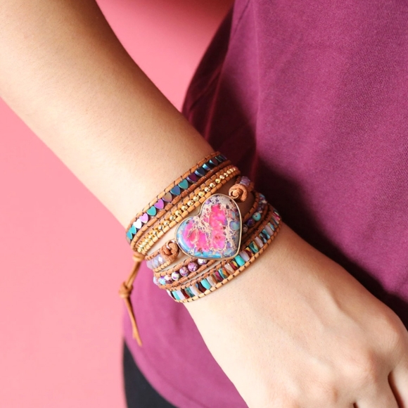 Jasper Leather Handmade Beaded Wrap Bracelet - Picture 7 of 7